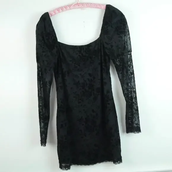 Dolls Kill Widow Cut Class Mesh Mini Dress XL Floral Goth Black Puff Sleeve - Picture 9 of 9